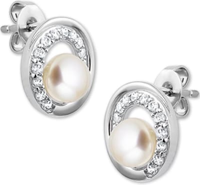 The Jewelry Collection Oorknoppen Parel En Zirkonia - Zilver Gerhodineerd