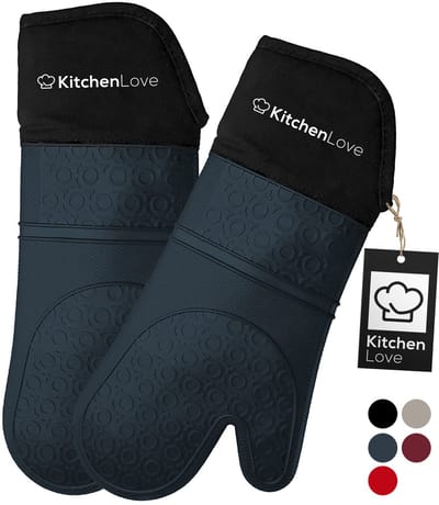 KitchenLove Siliconen Ovenwanten - 2 Stuks - Ovenhandschoenen - Hittebestendig tot 350 °C - EN407 Gecertificeerd - Petrol Blauw