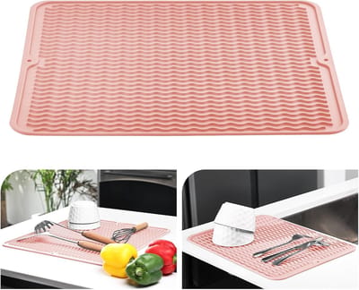 KitchenRaku Draining Mat 30x40 cm, Tableware Silicone Heat Resistant Non-Slip Draining Mat Sink, Sponge Mat Drainer - ShopVlot