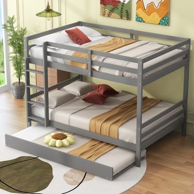 Sweiko Stapelbed 140*200cm, Kinderbed, met Uitschuifbed, Hoge leuningen, Stabiele trap, Grijs