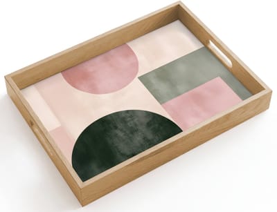 Dienblad hout 40x30 cm - Schootdienblad - Vormen - Abstract - Cirkel - Zwart - Borrelplank rechthoek - Plateau dienbladen