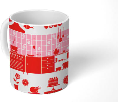 Mok - Koffiemok - Patronen - Pannen - Design - Huis - Roze - Mokken - 350 ML - Beker - Koffiemokken - Theemok
