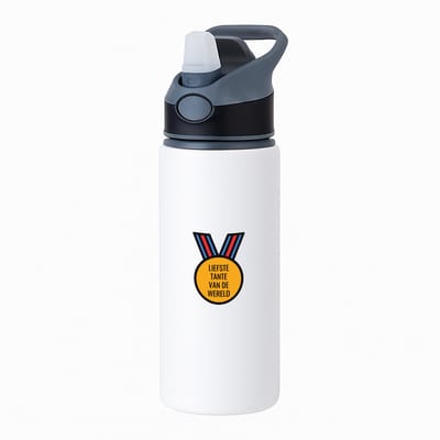 Hacebo® - liefste tante van de wereld waterfles met rietje zwart - Tante - de liefste tante - verjaardagscadeau - verjaardag - cadeau - cadeautje voor tante - tante artikelen - kado - geschenk - gift - water fles - 650ML