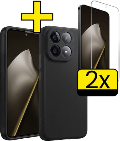 Hoesje - Met 2x Screenprotector - Geschikt voor Xiaomi 15T - Sterk & Shockproof - Back Cover - Siliconen Case - Telefoon Hoes - Telefoonhoesjes - Zwart