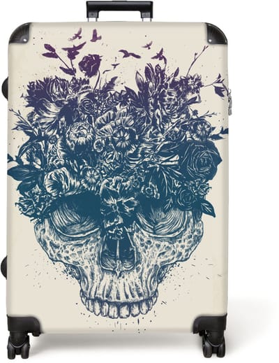NoBoringSuitcases.com® - Koffer groot - Reiskoffer lichtgewicht - Schedel - Natuur - Bloemen - Vogels - Doodskop - Rolkoffer met 4 wielen - Grote trolley XL - 98 liter bagage