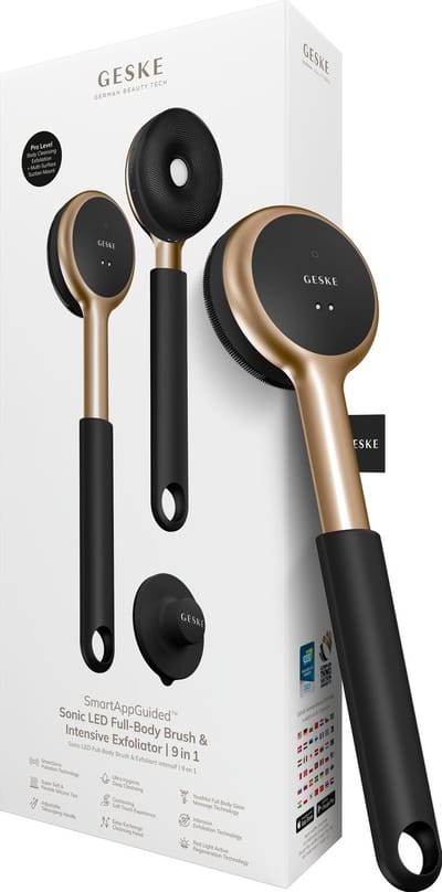 GESKE LED Sonic Full-Body Brush | 9 in 1 | Reinigingsborstel en exfoliator met led | Met SmartSonic-pulsaties | Dieptereiniging en massage | Ruwe huidverwijderaar | Verstelbare handgreep