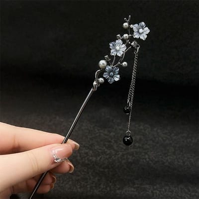 Vintage Bloemen kralen Kwastje Haarspeld voor Vrouwen Meisjes Nieuwe Sieraden Cadeaus Hoofddeksel Haarclip Chinese Hanfu Haarspelden Accessoires black