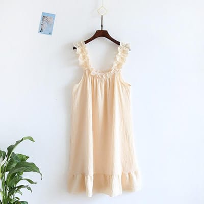 Zomer Nieuwe Stijl Nachtjapon Dames 100% Katoen Crêpe Dunne Top met Brede Bandjes Losse Lange Rok Zoet en Schattig Huisrok XL white