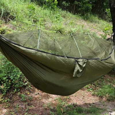 Hangmat met muggennet - Draagbaar hangbed - Outdoor kamperen - Geïntegreerd muggennet - 260 x 140 cm - Legergroen
