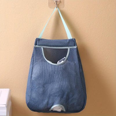 Afvalzak Opbergdoos voor Plastic Zakken Wandhangende Zak Wasbare Netstof Opbergzakken Plastic Zakhouder Dispenser Keukengereedschap blauw