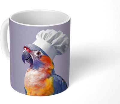 Mok - Koffiemok - Papegaai - Koksmuts - Paars - Cute - Mokken - 350 ML - Beker - Koffiemokken - Theemok