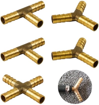 Dailygoods- Brandstofleidingconnector 5 Stuks - Messing Slangfitting - 3-Weg