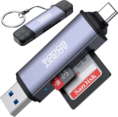 AdroitGoods SD Kaartlezer - USB 3.0 Card Reader - OTG Kaartlezer - High Speed Cardreader voor SD/Micro SD - Geschikt voor Telefoon, PC en Tablet - Aluminium