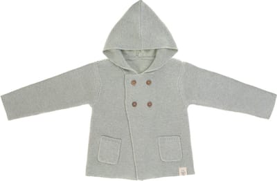 Lässig Baby gebreide hoodie GOTS - Garden Explorer aqua grijs maat 62-68 2-6mnd