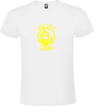 Wit T shirt met print van " Just Do It Later " print Neon Geel size XS