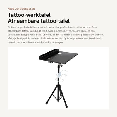 Dailygoods- Tattoo-werktafel afneembaar - verstelbare hoogte 61-106,9 cm - lichtgewicht - stabiele statiefvoet - papieren handdoekhouder - draagbaar ontwerp - Tattoo Tafel