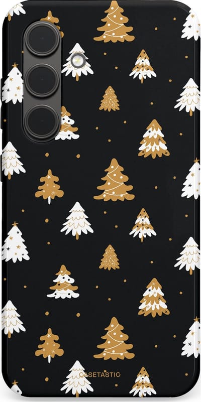 Casetastic hoesje geschikt voor Samsung Galaxy S24 - Dubbellaagse bescherming - Happy Chistmas Kerstbomen - Fashion Case - Zwart
