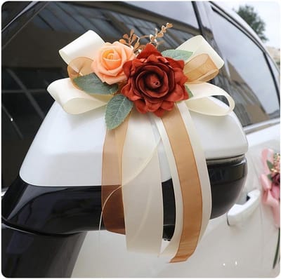 Bruiloft Autostrikken - Zijden Bloemen Decoratie - Bruiloft Versieren - Niet Verwelkend Design - 36 x 17 cm - Champagne