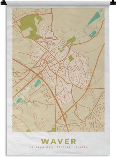 Wandkleed - Wanddoek - Retro - Kaart - Waver - Stadskaart - Plattegrond - 120x180 cm - Wandtapijt