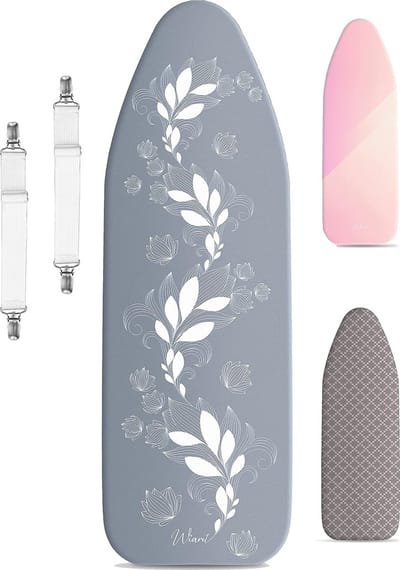 Strijkplankovertrek, set 120 x 40 cm, incl. spanclips, met elastiek, voor stoomstrijkijzer-extra dik gevoerd, grijs-wit