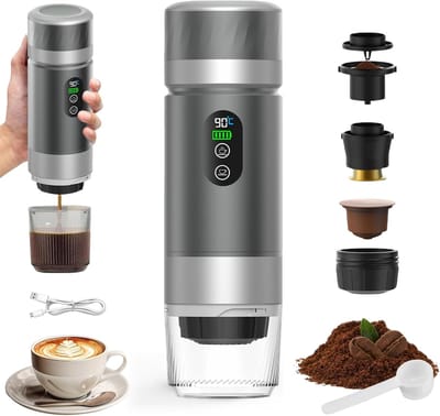 Draagbare koffiemachine,-de nieuwste upgrade van de derde generatie-3-in-1 elektrische espressomachine-12V oplaadbare espressomachine-voor kantoor-reizen-thuis- compatibel met espresso-capsules en gemalen koffie