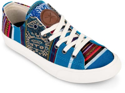 Inkkas Bluebird Low Top dames sneaker – 100% Vegan canvas low top met blauwe print – comfortabel & handgemaakt – blauw/wit, maat 40