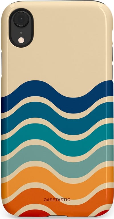 Casetastic hoesje geschikt voor Apple iPhone XR - Dubbellaagse bescherming - Nostalgische golven - Fashion Case - Zand Petrol Rood Oranje