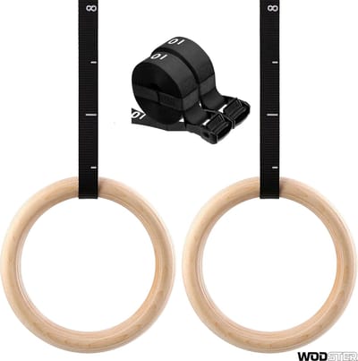 WODster Houten Turnringen – Premium Gym Rings met Verstelbare Straps – Maximale Grip & Stabiliteit voor Calisthenics & CrossFit