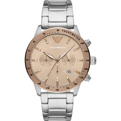 Emporio Armani Mario Roségoud Roestvrij Staal Heren Quartz Chronograaf Horloge AR11352 rosé gouden kleur