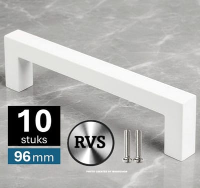 10 X MSQDESIGN - wite RVS Handgrepen 96mm - Handgreep wit - Handgrepen keukenkastjes - Keukengrepen wit - Kastgrepen - Meubelgrepen - Handgrepen deurtjes kast - Handgreep keuken - Deurgreepjes - ladegreep - Meubelgreep - Deurgreep wit