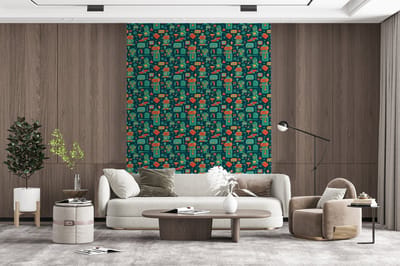 Behang - Fotobehang Patroon - Robot - Skateboard - Jongens - Kinderen - Kids - Baby - Breedte 165 cm x hoogte 220 cm
