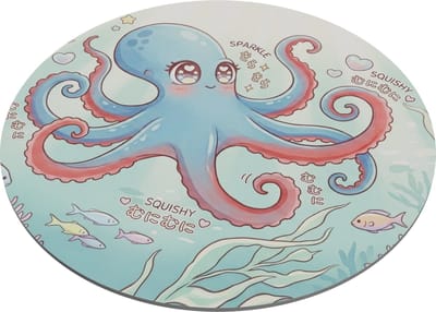 Muismat Rond Kawaii Octopus - Onderwater Wereld met Gekleurde Vissen en Koraal - Schattige Inktvis Japanse Squishy Stijl - Blauwe Oceaan Illustratie - Bureau Accessoires - Uniek Cadeau voor haar: Vriendin & Collega - Meisjes Kamer