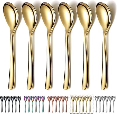 Set van 6 Gouden Theelepels van RVS met Titanium Coating - Ideaal voor Koffie, Espresso en Desserts, Vaatwasserbestendig en Perfect voor Feestjes