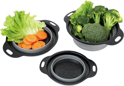 Swiss Haus® FS3B Siliconen Vergiet - Opvouwbare - 3 stuks Afdruipmandje - BPA Vrij - Groenten en fruit - Vaatwasserbestendig - Hittebestendig - Zwart