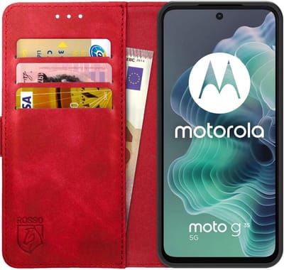 Rosso Element Geschikt voor Motorola Moto G35 | Wallet Book Case | Portemonnee Hoesje | 3 Pasjes | Magneetsluiting | Stand Functie | Rood