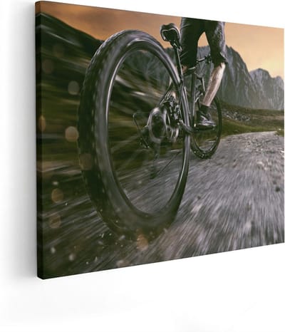 Artaza Canvas Schilderij Bergen - 50x40 cm - Wanddecoratie Fiets - Muurdecoratie Sportief - Kamer Accessoires