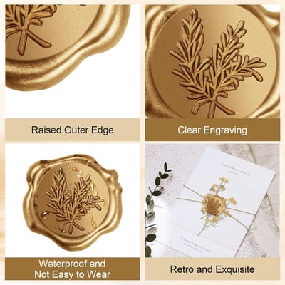 Thijox - 50 stuks Gouden Wax Seal Stickers Zelfklevend voor Vintage Bruiloft Uitnodigingen, Verjaardagen, Kerstfeest, Olijftak Reliëf Seals