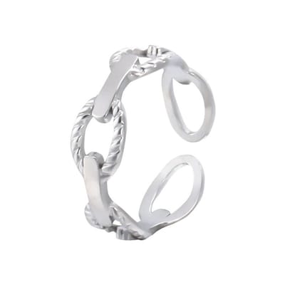 Aramat Jewels - Stalen verstelbare open schakelring - Zilverkleur