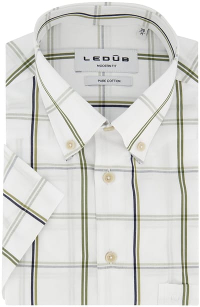 Ledub Modern Fit overhemden wit geruit korte mouw