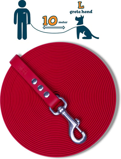 Miqdi BioThane® Sleeplijn 10 meter – zonder handvat – L/XL (19 mm) – rood – waterdicht & sterk