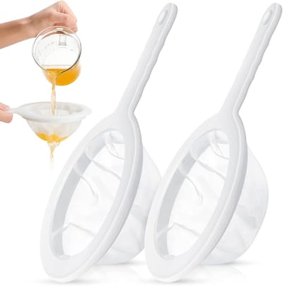 2 Stuks Ultra Fijne Nylon Zeef Met Handvat, 200 Mesh Plastic Vergiet, Wit Voor Koffie, Melk, Yoghurt En Sap