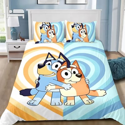 Aangepaste Cartoon B-Blueys Bandit Chilli Dekbedovertrek Kussensloop Beddengoedset Volwassen Jongen Meisje Slaapkamer Kinderen Eenpersoons Tweepersoons US King 264x228cm