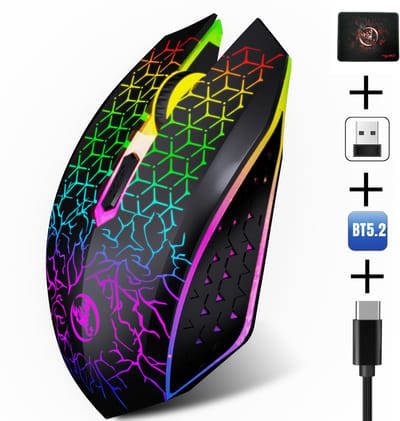 HXSJ T34 Gaming Set – Draadloze RGB Muis + Muismat – Ultra Licht – Zwart