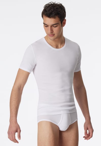 Schiesser Shirt - korte mouw - dubbelrib - wit - Essentials - Heren Ondershirt
