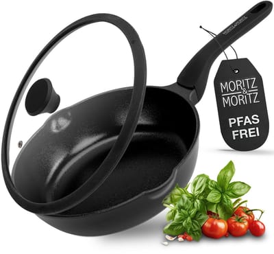 Moritz & Moritz Koekenpan 26 cm - met Glazen Deksel - Bakpan met Keramische Antiaanbaklaag - Geschikt voor Inductie en Oven - Aluminium - Zwart