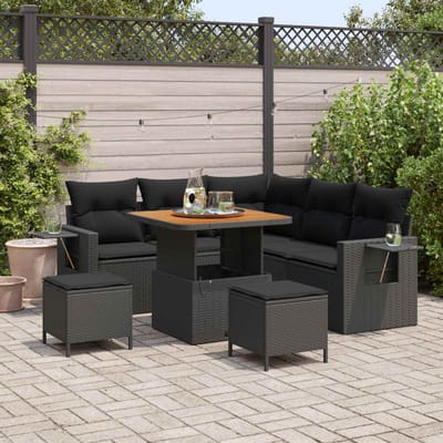 vidaXL - Tuinbank - Set - 9 - st - 6-Aantal - zitplaatsen - Zwart - poly - rattan