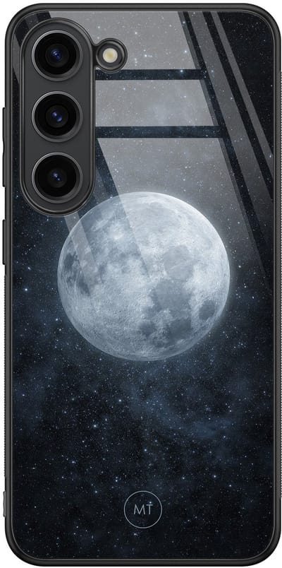 Hoesje geschikt voor Samsung Galaxy S23 - Maan - Hard Case Zwart Back Cover - Natuur - Blauw - Mooie Telefoonhoesjes