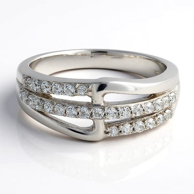 Cavill - Zilveren Ring met Witte Topaas Brazilië - 925 Sterling Zilver - 0,374 Ct - Ronde Briljant Pavé Zetting - Moderne Elegante Damesring