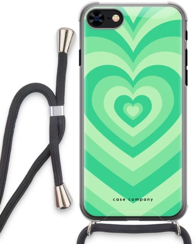 Case Company® - Hoesje met koord geschikt voor iPhone 8 hoesje met Koord - Hart Groen - Telefoonhoesje met Zwart Koord - Bescherming aan alle Kanten en Over de Schermrand
