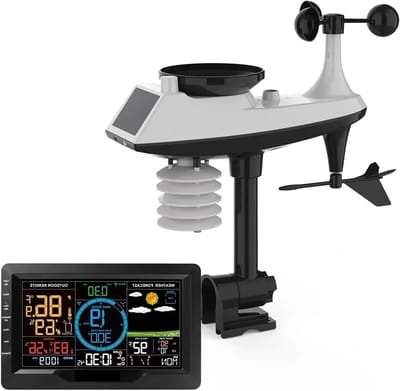 Weerstation - Weer meter - Weersvoorspelling - Draadloze buitensensor - 75 inch LCD - Zwart